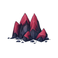 Cluster of stylized red and black crystals with sharp edges and glossy finish, resembling gemstones or minerals, set against transparent background png