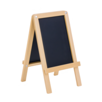 Wooden framed chalkboard easel stands upright, perfect for displaying messages or menus. Its simple design and black writing surface make it versatile for various settings png