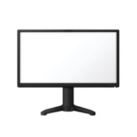 Sleek black computer monitor with blank white screen, standing on sturdy base, perfect for office or home use. minimalist design adds modern touch to any workspace png