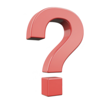 Large, glossy red question mark stands upright against transparent background, symbolizing inquiry and curiosity. 3D design adds depth and modern touch png