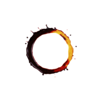 Circular coffee stain with splashes and drips creates abstract design on transparency background, evoking sense of spontaneity and creativity png