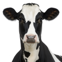 Black and white cow with calm expression is shown against plain background, highlighting its distinctive markings and large ears png