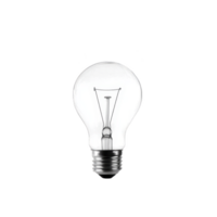 Clear incandescent light bulb with visible filament, isolated on transparency background, symbolizes ideas and innovation. simplicity of design highlights its classic form png