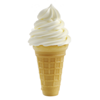 Delicious vanilla soft serve ice cream cone with waffle cone, showcasing creamy swirl and inviting texture. Perfect for sweet treat on warm day png