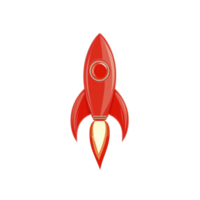 Vibrant red rocket icon with sleek design and glowing flame, symbolizing innovation and exploration. Perfect for themes of space travel, technology, and adventure png