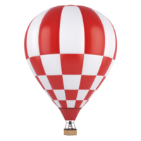 Red and white checkered hot air balloon floats against transparency background, showcasing its vibrant pattern and classic design. basket is visible beneath balloon png