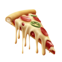Slice of pizza with melted cheese, pepperoni, and jalapeno slices, creating delicious and appetizing look. cheese is dripping, adding to mouthwatering appeal png
