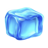 Shiny, translucent blue ice cube with smooth, rounded edges and glossy surface, reflecting light. cube appears fresh and cold, evoking sense of coolness and refreshment png