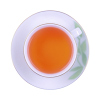 Top view of white cup filled with warm tea on matching saucer, creating calming and inviting atmosphere. tea rich color contrasts with simplicity of cup and saucer png