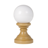 White spherical object sits atop wooden pedestal, resembling decorative piece or lamp. smooth, glossy surface of sphere contrasts with natural wood texture of base png