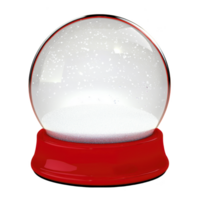 Clear snow globe with red base, filled with white snow like particles, evokes sense of winter wonder and nostalgia. simple design invites imagination and creativity png