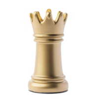Golden rook chess piece stands elegantly, symbolizing strategy and power in game of chess. Its shiny surface and intricate design make it striking representation of classic board game png