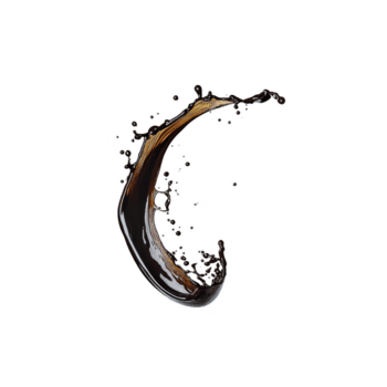Dynamic splash of dark liquid forms curved shape against transparent background, creating sense of motion and fluidity. splash is detailed with highlights and shadows png