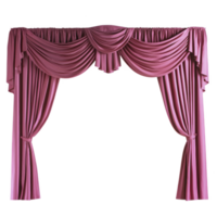 Elegant pink stage curtains with draped swags and pleats create luxurious and theatrical ambiance. rich fabric and classic design evoke sense of drama and sophistication png