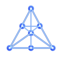 Glowing geometric pattern featuring interconnected lines and nodes forms triangular shape, creating futuristic and abstract design. blue luminescence adds modern and digital feel png