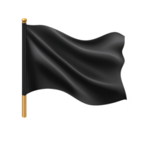 Black flag waves gently on golden pole, symbolizing mystery and elegance. smooth fabric catches light, creating subtle highlights and shadows png