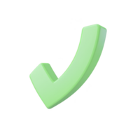 3D green check mark symbol on transparent background, representing approval or confirmation. check mark is tilted slightly, giving it dynamic and modern appearance png