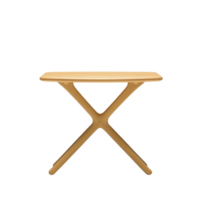 Modern wooden table with minimalist design features smooth rectangular top and crossed legs, ideal for contemporary interiors. Its natural finish adds warmth to any space png