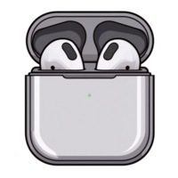 Wireless earbuds in sleek charging case, featuring modern design and compact size, perfect for on go listening. case is open, revealing earbuds inside png