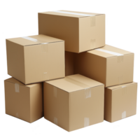 Cardboard boxes stacked in pyramid shape, showcasing packaging and storage solutions. boxes are plain, brown, and sealed with tape, ideal for moving or shipping png