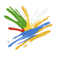Colorful paint splashes in green, white, yellow, red, and blue create dynamic and vibrant abstract design on transparency background png