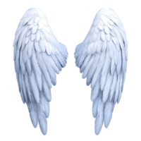 White angel wings with detailed feathers are depicted against transparent background, symbolizing purity and grace. wings are symmetrical and appear soft and ethereal png