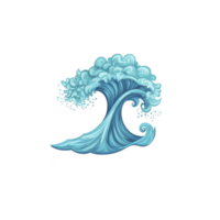 Stylized illustration of dynamic ocean wave with curling foam, showcasing vibrant shades of blue and white. wave movement is captured with artistic flair, evoking sense of energy and fluidity png