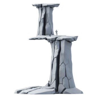 alto, stilizzato roccia formazione con Due livelli, con acuto bordi e Cracked superficie, sta contro pianura sfondo. struttura somiglia naturale pietra pilastro png