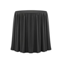 Round table covered with long, elegant black tablecloth, creating sophisticated and formal appearance, suitable for events or dining settings png