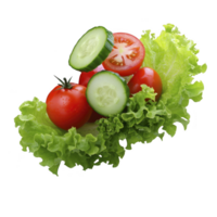 Fresh lettuce, tomatoes, and cucumber slices arranged in vibrant, healthy salad. crisp greens and juicy red tomatoes contrast with cool, refreshing cucumber png