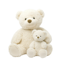 Two fluffy teddy bears, one large and one small, sit together, showcasing heartwarming and cozy scene. soft, plush texture and friendly expressions evoke warmth and comfort png