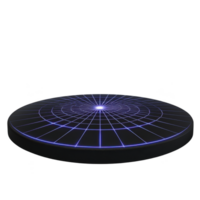 Glowing blue grid forms circular platform, creating futuristic and digital appearance. grid lines converge at center, giving sense of depth and perspective png