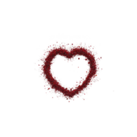 Red heart shape made of scattered particles on transparency background creates romantic and artistic effect. design is simple yet expressive, conveying love and affection png