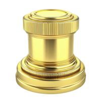 Shiny gold chess piece, resembling rook, stands out with its intricate design and reflective surface, symbolizing luxury and strategy. piece is isolated on transparency background png