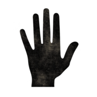 Silhouette of open hand with textured, vintage appearance, isolated on transparent background. hand is positioned upright, fingers spread, creating bold and striking visual png