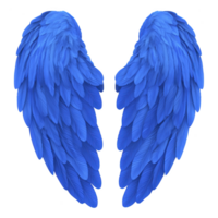 Blue angel wings with detailed feathers create sense of fantasy and freedom. vibrant color and intricate design evoke mystical and ethereal atmosphere png
