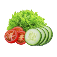 Fresh lettuce, juicy tomato slices, and crisp cucumber slices create vibrant and healthy salad mix, perfect for refreshing meal png