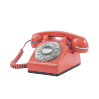 Vintage red rotary dial telephone with coiled cord evokes nostalgia and classic design. retro style and bold color make it striking decorative piece png