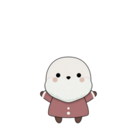 Cute cartoon character with round face and fluffy beard, wearing red coat, stands cheerfully. character has simple, minimalist design with joyful expression png