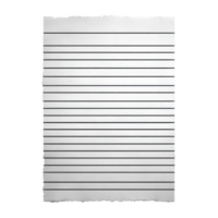Sheet of lined paper with torn edge, featuring evenly spaced horizontal lines on transparency background. paper is isolated, emphasizing its texture and simplicity png