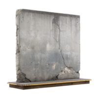 Large, weathered concrete slab with visible cracks and signs of aging stands on wooden platform, showcasing rugged and industrial appearance png