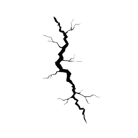 Jagged black lightning bolt with branching tendrils on transparent background, resembling crack or fracture. design is stark and dramatic, evoking sense of power and energy png