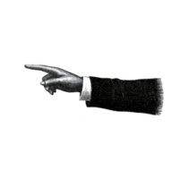 Vintage illustration of pointing hand with suit sleeve, set against plain background. detailed etching style gives it classic and formal appearance png