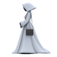 Mysterious figure in long, flowing robe and hood stands in profile, exuding air of intrigue. minimalist design and monochrome palette enhance enigmatic aura png