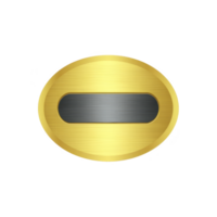 Gold oval button with metallic center, featuring horizontal black line, symbolizes minus sign. design is sleek and modern, with shiny finish png