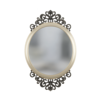 Elegant oval mirror with ornate black frame featuring intricate scrollwork, perfect for adding touch of sophistication to any room. reflective surface enhances space and light png