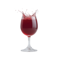 Splash of red liquid creates dynamic effect in clear wine glass, isolated on transparency background. vibrant motion captures sense of energy and elegance png
