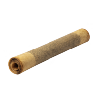 Ancient scroll with detailed text, rolled up and aged, evokes sense of history and mystery. parchment texture and color suggest it is historical document png