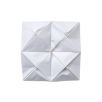 White paper sheet is intricately folded into geometric pattern, showcasing art of origami with precision and creativity. design features symmetrical triangular shapes png