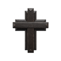 Wooden cross with dark finish is displayed against plain background, showcasing its simple yet elegant design. craftsmanship highlights natural grain of wood, adding rustic charm png